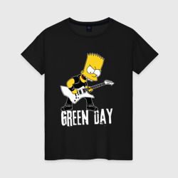 Женская футболка хлопок Green Day Барт Симпсон рокер