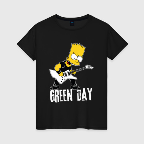 Женская футболка хлопок Green Day Барт Симпсон рокер, цвет черный