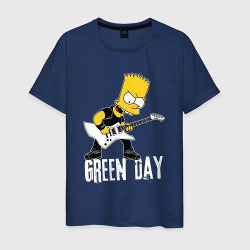 Мужская футболка из хлопка с принтом Green Day Барт Симпсон рокер, вид спереди №1