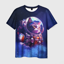 Мужская футболка 3D Кот в космическом скафандре