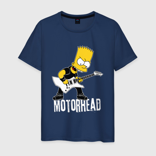 Мужская футболка из хлопка с принтом Motorhead Барт Симпсон рокер, вид спереди №1