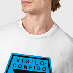 Футболка с принтом Vigilo confido blue для женщины, вид на модели спереди №4. Цвет основы: белый