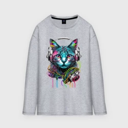 Женский лонгслив oversize хлопок Кот меломан