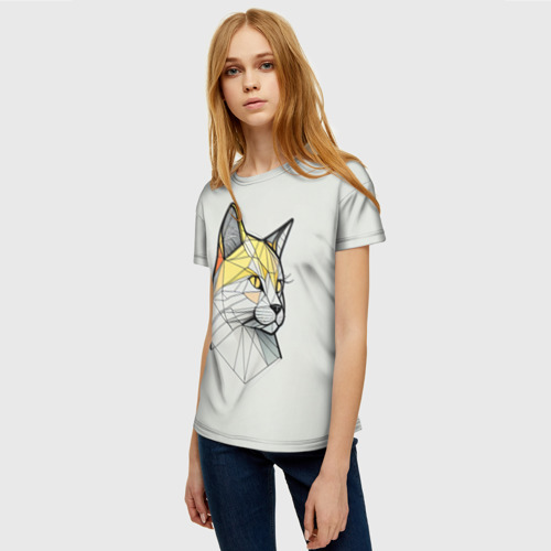 Женская футболка 3D с принтом Стилизованная кошка в геометрическом стиле, фото на моделе #1