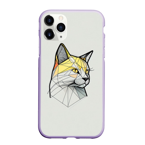 Чехол для iPhone 11 Pro матовый с принтом Стилизованная кошка в геометрическом стиле, вид спереди #2