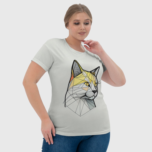 Женская футболка 3D с принтом Стилизованная кошка в геометрическом стиле, фото #4