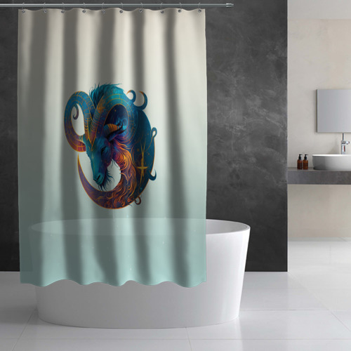 Штора 3D для ванной Козерог на приятном светлом фоне - фото 3