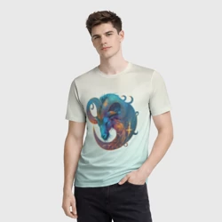 Мужская футболка 3D Козерог на приятном светлом фоне - фото 2