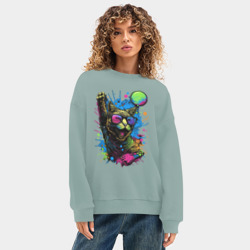 Женский свитшот oversize без начеса хлопок Кот тусовщик - фото 2