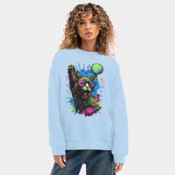 Женский свитшот oversize без начеса хлопок Кот тусовщик - фото 2