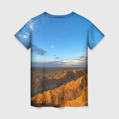 Женская футболка 3D с принтом Скалы и пустыня днём, вид сзади #1