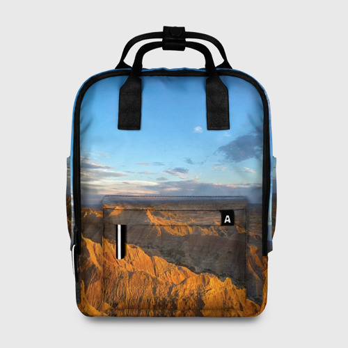 Женский рюкзак 3D с принтом Скалы и пустыня днём, вид спереди #2