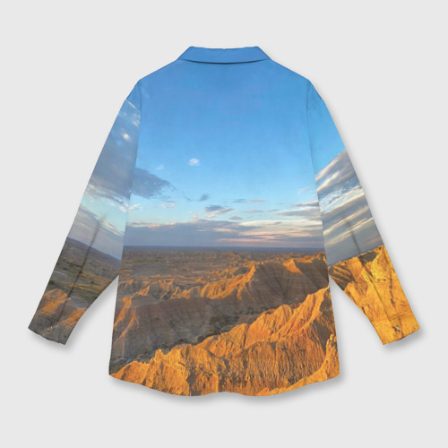 Женская рубашка oversize 3D с принтом Скалы и пустыня днём, вид сзади #1