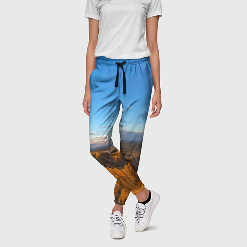 Женские брюки 3D с принтом Скалы и пустыня днём, фото на моделе #1