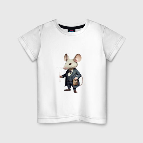 Детская футболка из хлопка с принтом Офисная мышь, вид спереди №1