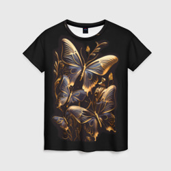 Женская футболка 3D Золотые бабочки ночные