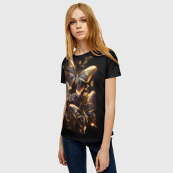 Женская футболка 3D Золотые бабочки ночные - фото 2