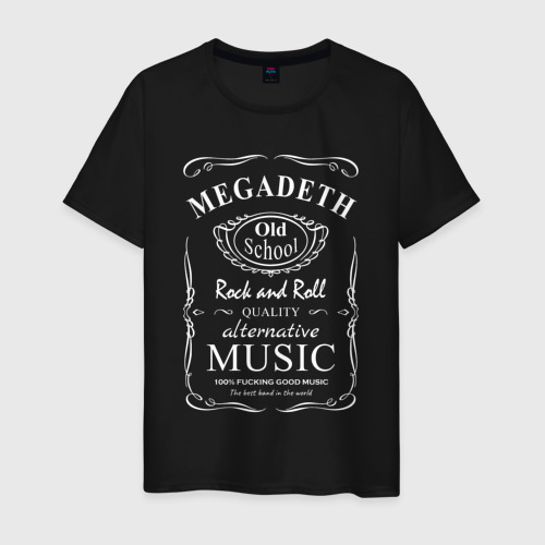 Мужская футболка из хлопка с принтом Megadeth в стиле Jack Daniels, вид спереди №1