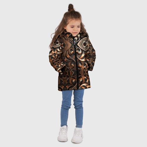 Зимняя куртка для девочек 3D Золотой узор - паттерн, цвет черный - фото 5