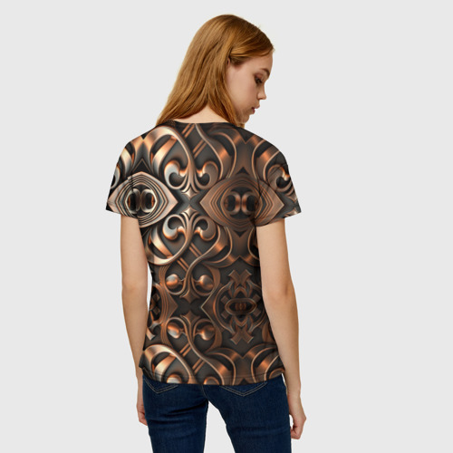 Женская футболка 3D с принтом Золотой узор - паттерн, вид сзади #2