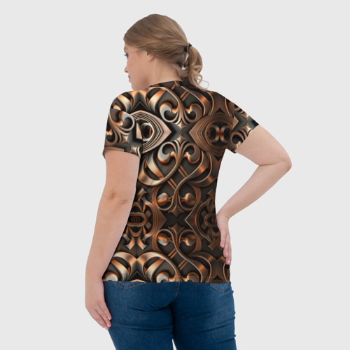 Женская футболка 3D с принтом Золотой узор - паттерн, вид сзади #2