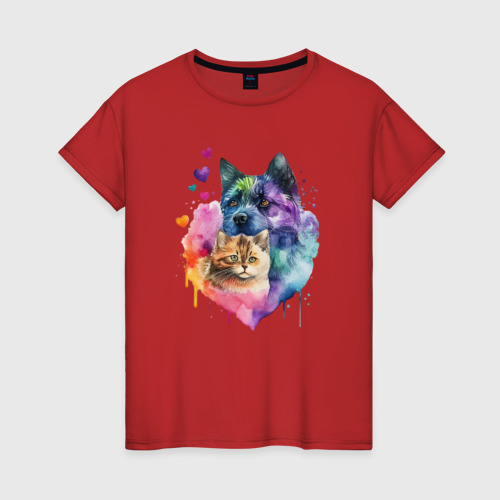 Женская футболка хлопок с принтом Любовь к животным, вид спереди #2