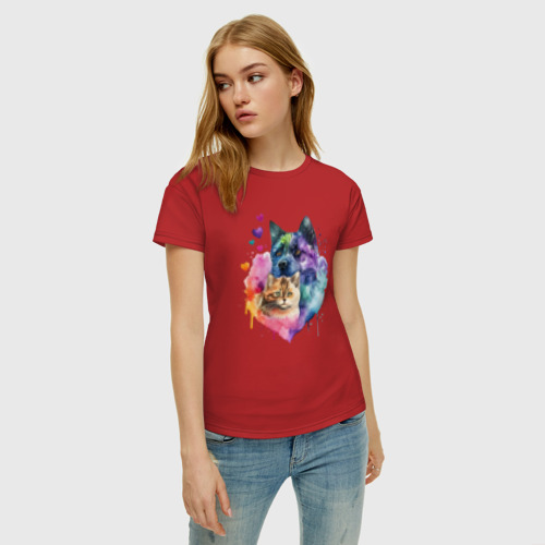 Женская футболка хлопок с принтом Любовь к животным, фото на моделе #1