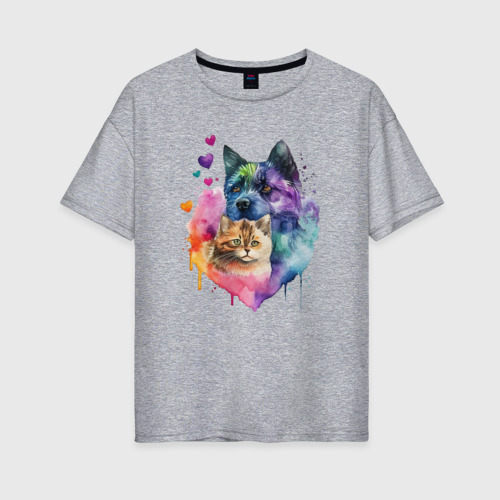 Женская футболка хлопок Oversize с принтом Любовь к животным, вид спереди #2
