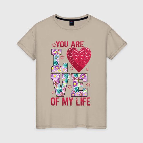 Женская футболка хлопок с принтом Любовь всей жизни, вид спереди #2