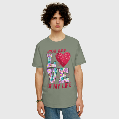 Мужская футболка хлопок Oversize с принтом Любовь всей жизни, фото на моделе #1