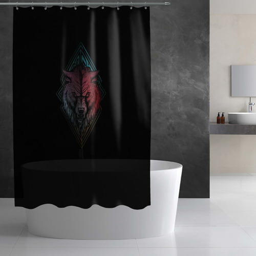 Штора 3D для ванной Неоновый разноцветный волк - фото 2