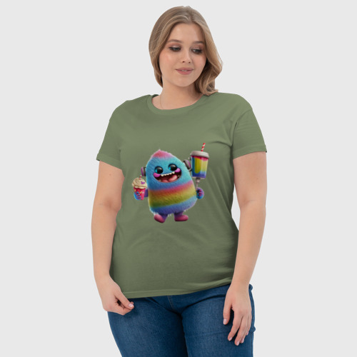Женская футболка хлопок с принтом Веселый монстр на прогулке, фото #4