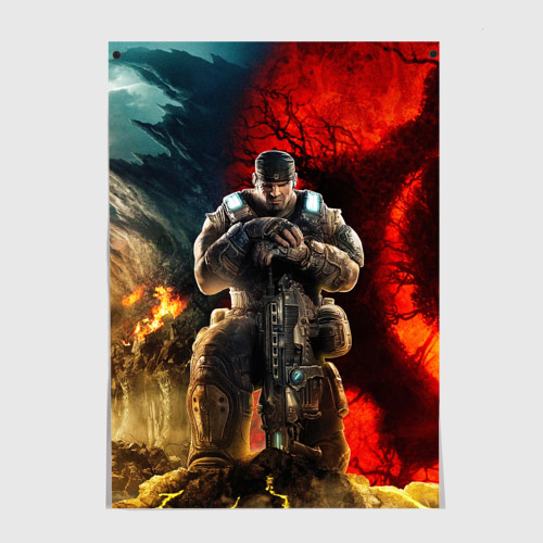 Постеры с принтом Gears of War Маркус Феникс, вид спереди №1