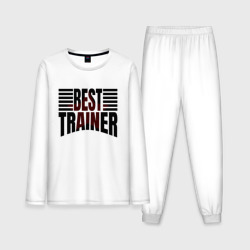 Мужская пижама с лонгсливом хлопок Best trainer надпись с полосами