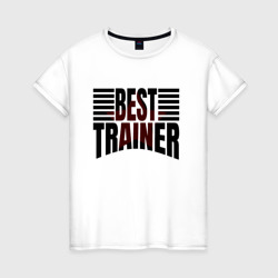 Женская футболка хлопок Best trainer надпись с полосами