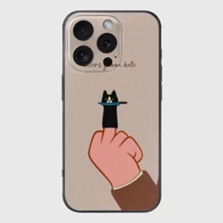 Чехол для iPhone 16 Pro Max силиконовый с защитой камеры Котик с ножиком и средний палец - haters gonna hate