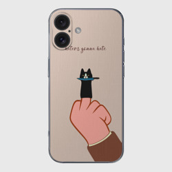 Чехол для iPhone 16 силиконовый с защитой камеры Котик с ножиком и средний палец - haters gonna hate