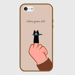 Чехол для iPhone 5/5S матовый Котик с ножиком и средний палец - haters gonna hate