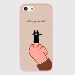 Чехол для iPhone 5/5S матовый Котик с ножиком и средний палец - haters gonna hate