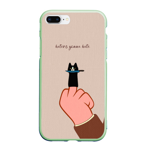 Чехол для iPhone 7Plus/8 Plus матовый Котик с ножиком и средний палец - haters gonna hate, цвет салатовый