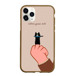 Чехол для iPhone 11 Pro Max матовый Котик с ножиком и средний палец - haters gonna hate