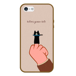 Чехол для iPhone 5/5S матовый Котик с ножиком и средний палец - haters gonna hate