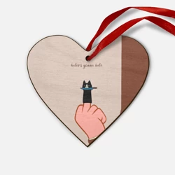 Деревянная игрушка Сердце Котик с ножиком и средний палец - haters gonna hate