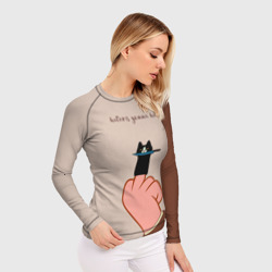 Женский рашгард 3D Котик с ножиком и средний палец - haters gonna hate - фото 2