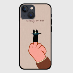 Чехол для iPhone 13 mini Котик с ножиком и средний палец - haters gonna hate