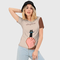 Женская футболка 3D Slim Котик с ножиком и средний палец - haters gonna hate - фото 2