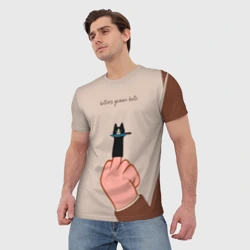 Мужская футболка 3D Котик с ножиком и средний палец - haters gonna hate - фото 2