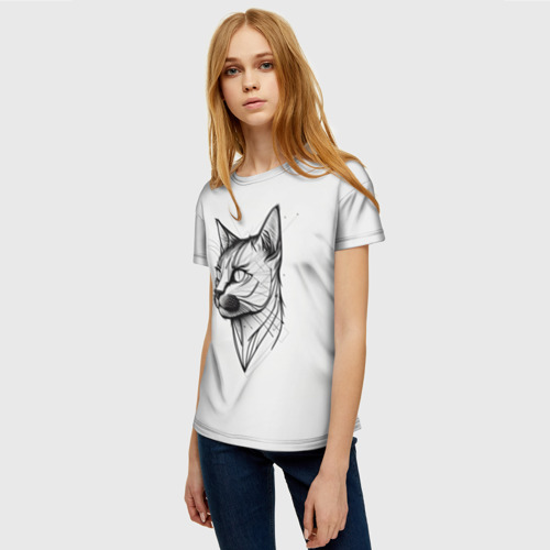 Женская футболка 3D с принтом Арт белая кошка, фото на моделе #1