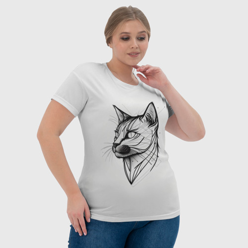 Женская футболка 3D с принтом Арт белая кошка, фото #4