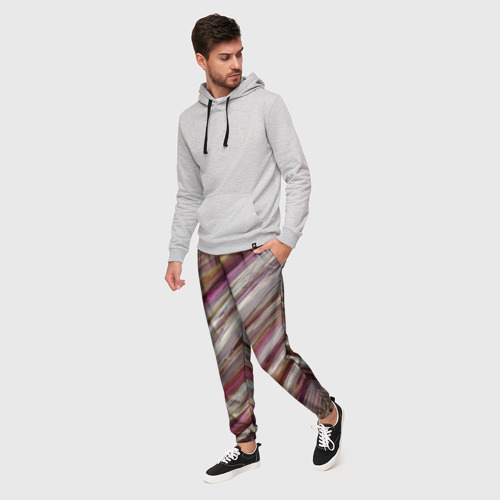 Мужские брюки 3D с принтом Полосы цвета с текстурой планеты, фото на моделе #1